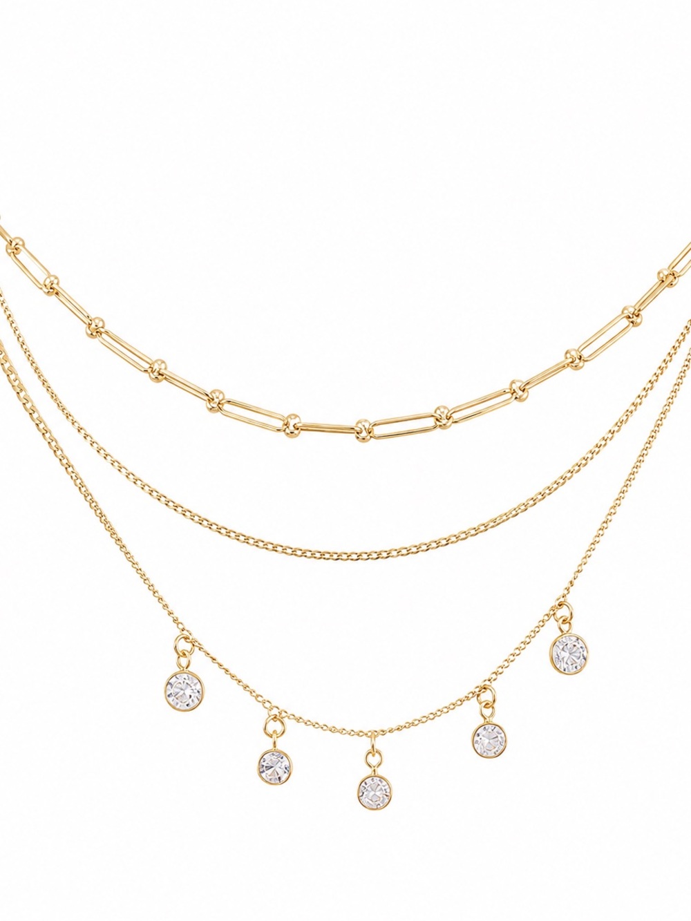 Gold Layered Necklace with Crystal Drops - Women Jewelry - Picture 3 of 5